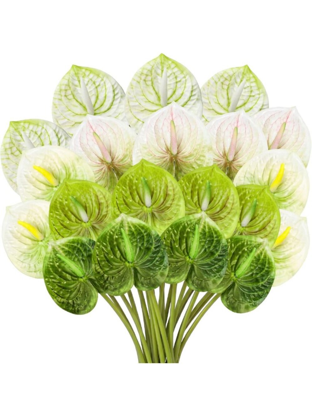 20 Pcs Green Artificial Anthurium Flowers - 23.6 Inch Home Decor Bouquet